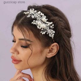 Diadèmes De Mariée Accessoires De Cheveux De Mariage Femmes Bijoux Accessoires De Mode Perle Chapeaux Tissé À La Main Cristal Chapeaux Bande De Cheveux Y240319