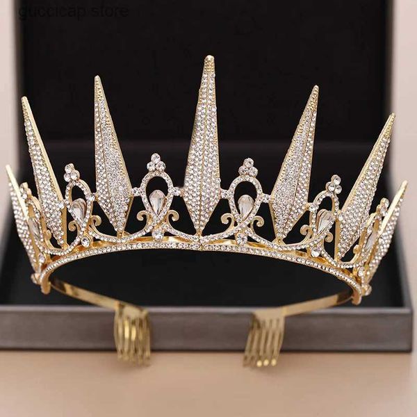 Tiaras Novia Tocado Barroco Temperamento Corona Rhinestone Corona Europea Retro Lujo Princesa Cumpleaños Vestido de novia Accesorios Y240319