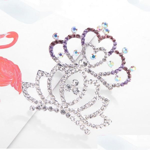 Diadèmes Colorf Couronne Tiara Peigne Cristal Diamant Fleur Fille Princesse Cheveux Tête Porter Cadeau D'anniversaire Bijoux De Mode Livraison Directe Hairje Dhywu