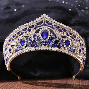 Diadèmes DIEZI Bleu Cristal Robe De Mariée Diadème Couronne De Luxe Élégant Strass Diadème Coiffure De Mariage Accessoires De Cheveux Ensembles De Bijoux Z0220