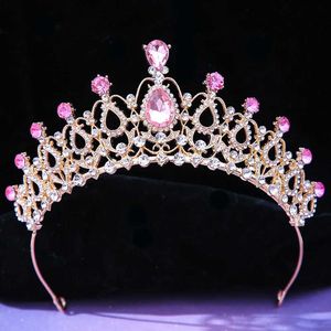 Tiaras elegante bruids roze kristalmeisjes tiara kroon voor vrouwen mode prinses koningin Rhinestone Crown Hair Accessoires sieraden
