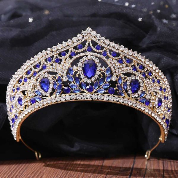 Tiaras Elegant Crystal Bridal Tiaras Crown Blue Righestone Pageant Diadema Collares Princess Headpices de mariage Accessoires de cheveux