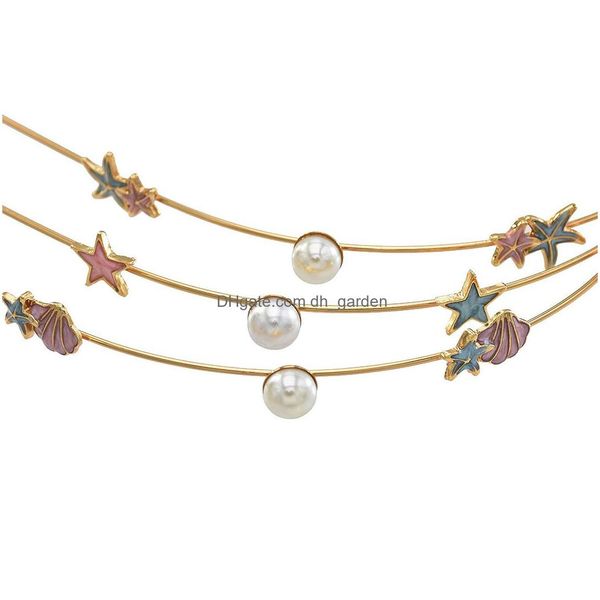 Diadèmes Mode Style coréen 3Pcs / Set Étoile de mer en or et forme de coquille avec bandeau de perles Accessoires de bijoux de cheveux Drop Delivery Dhgarden Dh9Zz