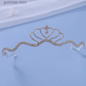 Tiara's Mode Zilveren Strass Bruids Haarband Set Bruiloft Tiara Haaraccessoires Vol Diamanten Kroon Sieraden Bloemenmeisje Hoofdtooi Y240319