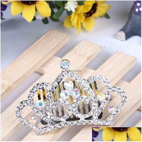 Tiaras Girls Crown Princess Tiara Peine Crystal Rhinestone Hair Head Wear Accesorios Regalo de cumpleaños Will y Sandy Drop Entrega Jewelr Dhn4I