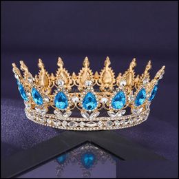 Tiaras Goud paarse koningin King Bridal Crown voor vrouwen Hoofdtooi Prom Pageant Wedding Tiaras en Crowns Hair Jewelry Accessories C3 DRO DHSG9