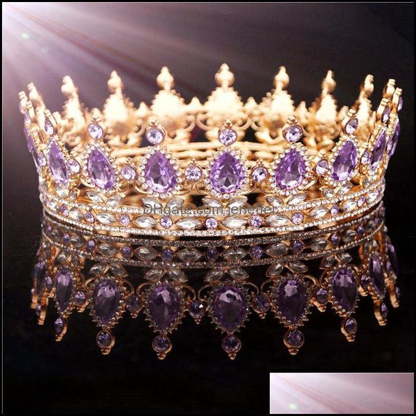 Diadèmes Bijoux De Cheveux Or Violet Reine Roi Couronne De Mariée Pour Les Femmes Coiffure De Bal Pageant Mariage Et Couronnes Aessories Y1130 Drop Delivery 20