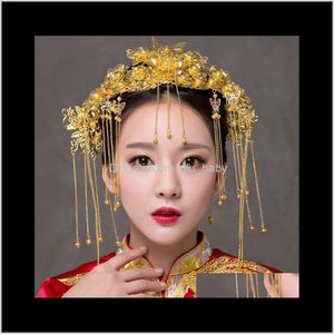 Diadèmes bijoux livraison directe 2021 chinois mariée cheveux accessoires Phoenix couronne mariage Costume chapeaux ensemble A-31 R73Vk