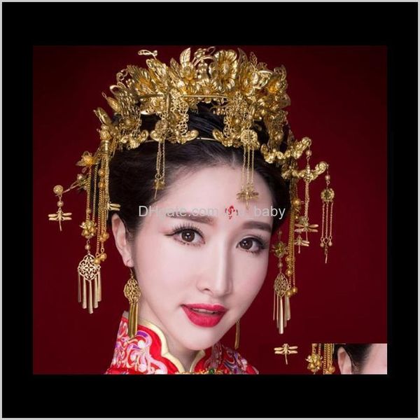 Tiaras, joyería, entrega directa, 2021, estilo chino, hecho a mano, pelo de gama alta, traje antiguo, corona nupcial de Fénix, tocado, accesorios de boda, Hod