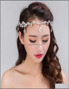 Tiara's Jewelrycrystal Bruidstiara Bruiloft Kroon Hoofdband Bruidsmeisje Haarsieraden Aessory Strass Waterdrop Leaf Frontlet Drop 1077936