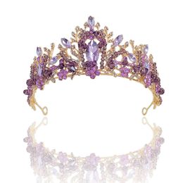 Tiaras KMVEXO Corona nupcial Accesorios para el cabello de la boda Cristal púrpura Rhinestone Novia Tiaras y coronas Tocado Diadema Adorno para el cabello Z0220