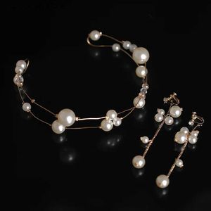 Diadèmes mariée coréenne perles faites à la main bandeau de mariée avec cristaux couronne de mariée couleur métal tête rose fleur accessoire de cheveux de mariage Y240312