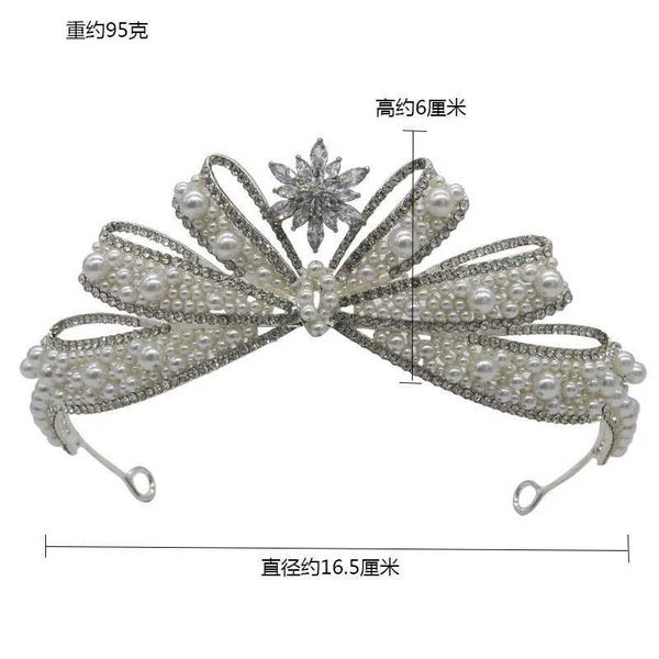Tiaras coréen mignon doux fait à la main gilrs perle zircon couronne de mariée accessoires de cheveux élégant reine bowknot cristal