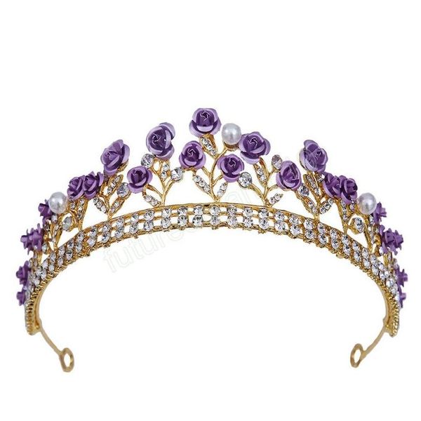 Tiaras Coronas de flores de resina coreana Prom Rhinestone Tiara nupcial para mujeres Niñas Accesorios para el cabello Joyería Corona Gota Entrega Hairjewelr Dhu6V