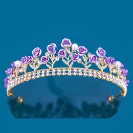 Tiaras coréen Sweet mignon en résine nuptiale fleur couronne cristal accessoires de cheveux de cheveux pour femmes pour femmes huitières de couronne bijoux