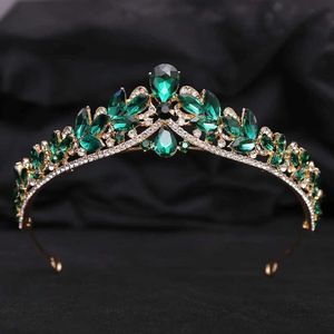 Tiaras coréen Sweet Red Green Blue Crystal Tiara For Women Wedding Birthday Party Robe Elegant Queen Bridal Bride Crown Bandband