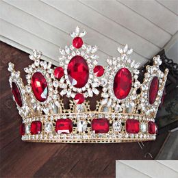 Tiaras grote koningin King Pageant Crown voor bruiloft tiara's en kronen Big Crystal Rhinestone Diadeem Bruidale hoofdtooi Haar sieraden 1230 Dhozc