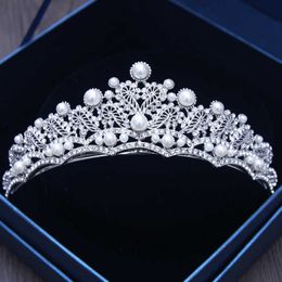 Tiaras de lujo barroco plateado cristal Tiaras Rhinestone adornos para el cabello cabeza nupcial joyería perla boda corona novias diademas Z0220