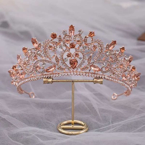 Tiaras Luxury Elegant Purple Pink Ab Crystal Flower Crow