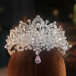 Tiaras Luxury Flower Water Drop Pendants Tiara Crown Femmes Filles Mariage Coréen Elegant Princess Bridal Hair Dress Bijoux