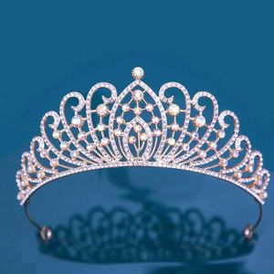 Tiaras Luxe Koreaanse AB Crystal Tiara Crown Women Girls Party Wedding Prinses Rhinestone Bridal Crown Hair Sieraden Accessoires