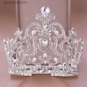 Tiara's Luxe Ronde Strass Kristal Bruiloft Kroon Bruid Tiara's En Kronen Koningin Diadeem Optocht Kroon Bruidshaar Sieraden Accessoires Y240320