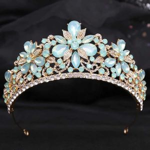 Tiaras lujo dulce flor linda opal tiara corona para mujeres fiesta de boda elegante novia crystal corona accesorios para el cabello