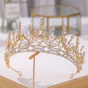Diadèmes Nouvelle mariée dorée couronne princesse chapeaux anniversaire strass bandeau bijoux de cheveux de mariage perle diadèmes de mariée Vintage casque Y240319