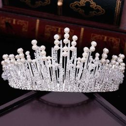 Tiaras Nouveau vintage multicouche de luxe en argent couleur cristal perle couronne accessoires de cheveux de mariage bijoux de fête nuptiale gros bandeaux z0220