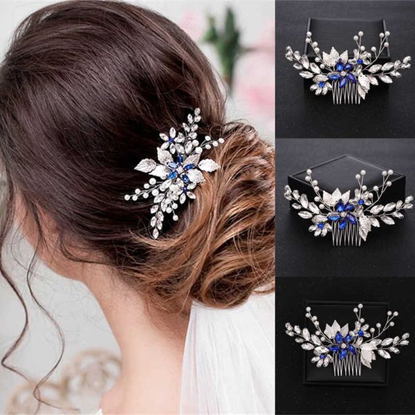 Tiaras Pearl Crystal Flower Leaves Peines para el cabello Vines Band para mujeres Novia Accesorios para el cabello de boda Joyería Rhinestone Hairbands Clips R230306