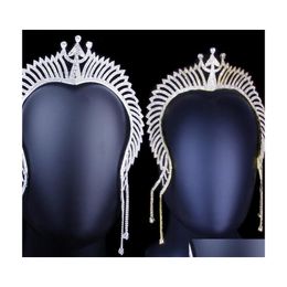 Tiaras Queen Crown FL Rijnestone Trident Crowns For Women Girls Lange Tassel Luxe Luxueuze hoofddeksel Stage Play Hoofddress 1365 D3 Drop del Dhrvf