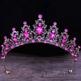 Tiaras retro black metal multicolor roze kristal kroon haaraccessoires tiara voor vrouwen meisjes feest bruids kroon haar sieraden