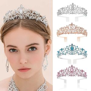 Tiaras Silver Tiara Crowns Crystal Headband Princess Rhinestone Crown met Combs Bridal Wedding Prom Party sieraden Haaraccessoires Z0220