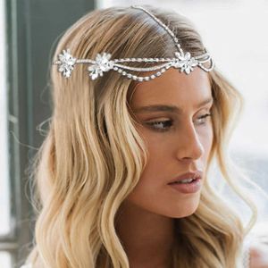 Tiaras Stonefans Bloemvorm Rhinestone hoofdketen Bruid Hoofdband Tiara Tiara Wedding Haarketen Bohemie Bruidaar Hoofdkleding Sieraden Z0220