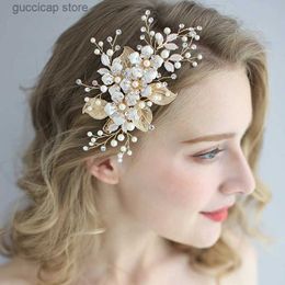 Diadèmes à la mode fleur accessoires de cheveux de mariage perle strass épingle à cheveux coiffure à la main mariée diadème bijoux femme bal cheveux bijoux Y240319