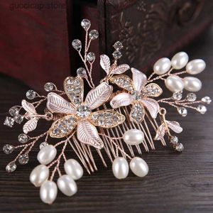 Diadèmes à la mode fleur d'or perle peignes à cheveux de mariée accessoires de cheveux de mariage casque ornements de cheveux mariée femmes bijoux de cheveux Y240320