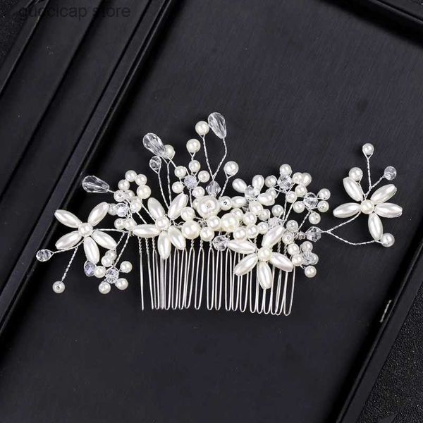 Tiaras de moda boda peine del pelo tiara hoja de perla pelo vid nupcial tocado oro hecho a mano novia joyería del pelo accesorios para el cabello de boda Y240320