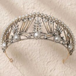 Tiaras Vintage Barokke Pearl Tiara Crown For Women Headwar Wedding Dress Elegant Queen Bridal Bride Crystal Crown Headband