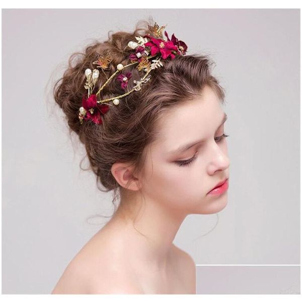 Tiaras Vintage Bridal Tiara Bury Flower Crown Bandband Rhinaistone Hair Accessoires Bijoux Headry Rose Party Headress
