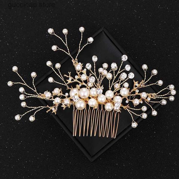 Diadèmes Vintage Or Strass Perle De Mariage Peignes À Cheveux Accessoires De Cheveux pour Bijoux De Cheveux De Mariée Casque Femmes Tête Bijoux Peigne Y240319