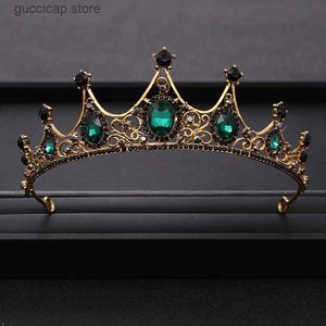 Diadèmes Vintage vert strass cristal couronne de mariage diadème de mariée casque bijoux ornement de cheveux bijoux de cheveux de mariage couronne de mariée Y240319