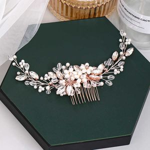 Tiaras Wedding Haar Kam Rose Gold Hairpin Tiara Handgemaakte Pearl Rhinestone Hoofdband Prom Bridal Hair Sieraden Bruiloftaccessoires R230306