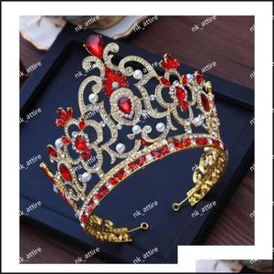 Tiara's Met Tiara's Bruids Goud Vintage Rood Kristal Bruid Bruiloft Haaraccessoires Kroon Voor Meisje 2504 Y2 Drop Levering Sieraden Dhave