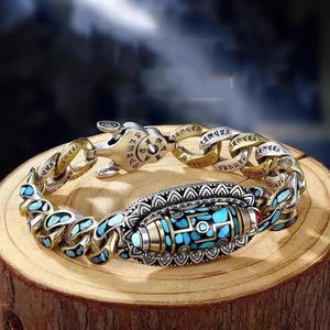 Tibet 999 Puur Zilver Natuurlijk Turquoise Zes Karakter Ware Woorden Negen Ogen Tianzhu Armband Mannen Vrouwen Geluk Sieraden Gift 240103