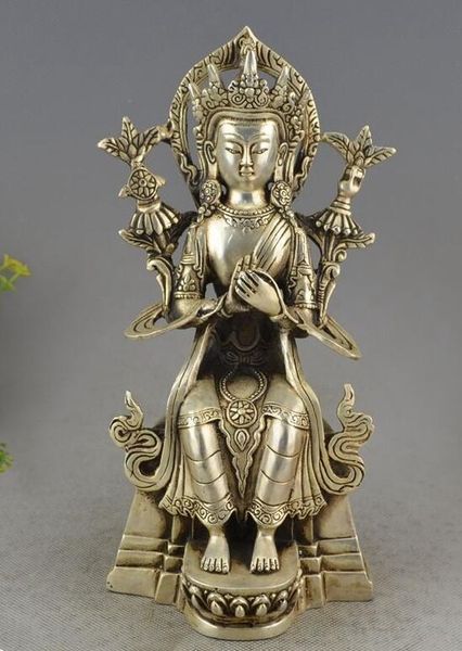 Tíbet Bouddhisme Argent Siège Tara kwan-yin Guan Yin Bodhisattva Estatua Déesse