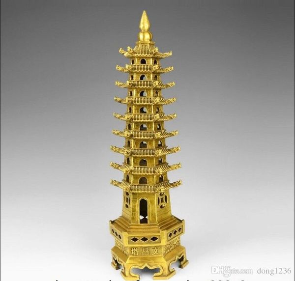 Tibet Bouddhisme Laiton Cuivre Temple Neuf Étage Wenchang Tour Pagode Stupa Statue