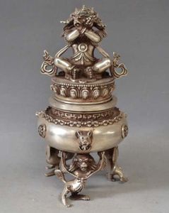 Encensoir tibétain en Bronze argenté, bouddha Mahakala, brûleur d'encens, Tibet