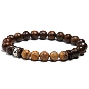 Tibetaanse armbanden OM Mani Padme Hum Mala Yoga Armbanden voor Mannen en vrouwen 8 mm Natuurlijke Bronzite Stone Kralen Kokosnoot Shell