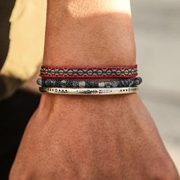 Tibetaanse Boeddha -touwketen Blauwe natuursteen verweerde kralen voor mannen 3 stks set verzilverde verstelbare armband sieraden cadeau 240417
