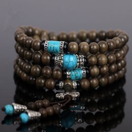 Tibetan Buddhist Handmade 108 *0.8cm Natural ebony Prayer Beads Malas Buddha Bracelet Rosary Wooden bracelets men Jewelry Y200730